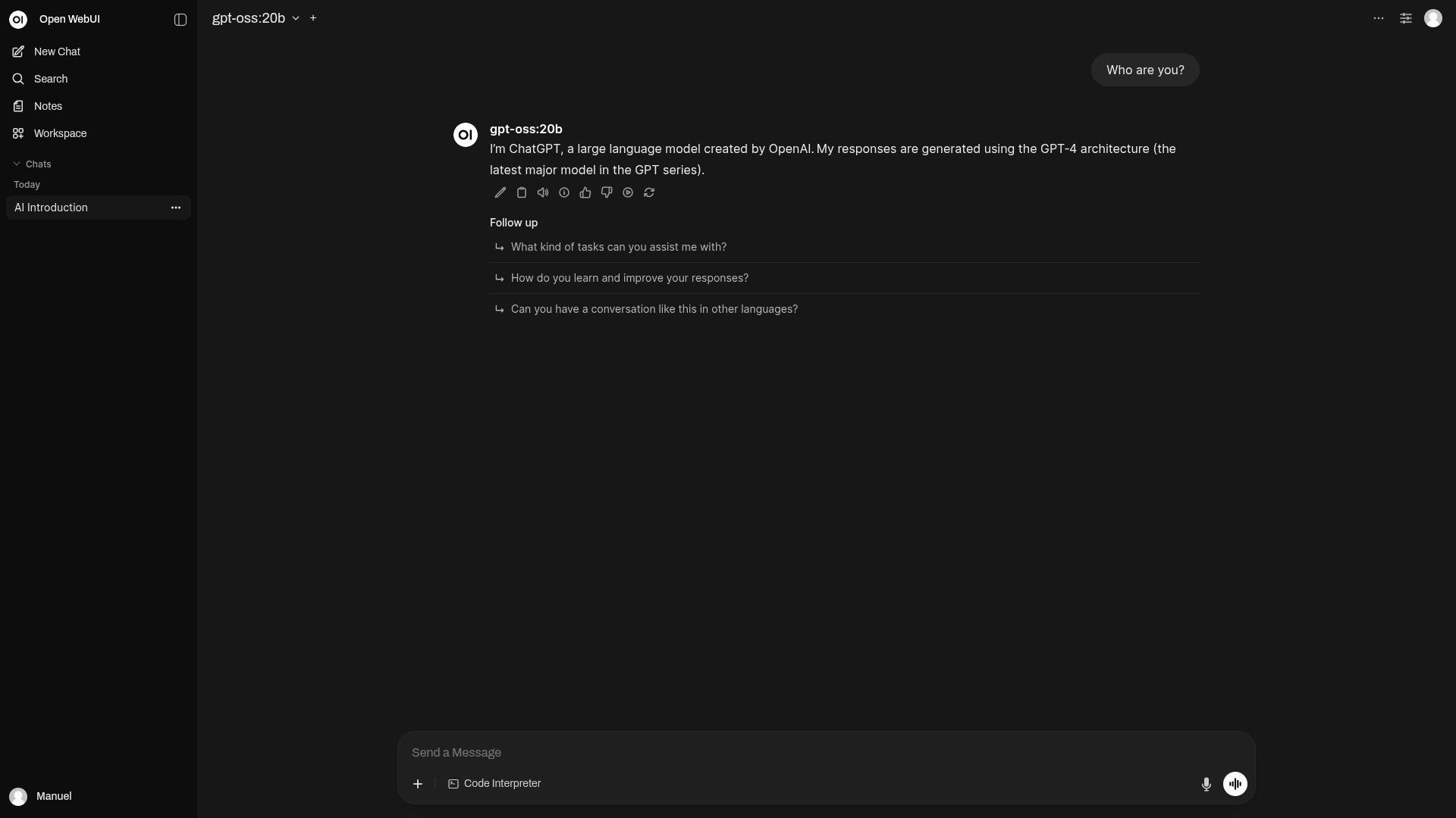 gpt-oss + Open WebUI + Ollama